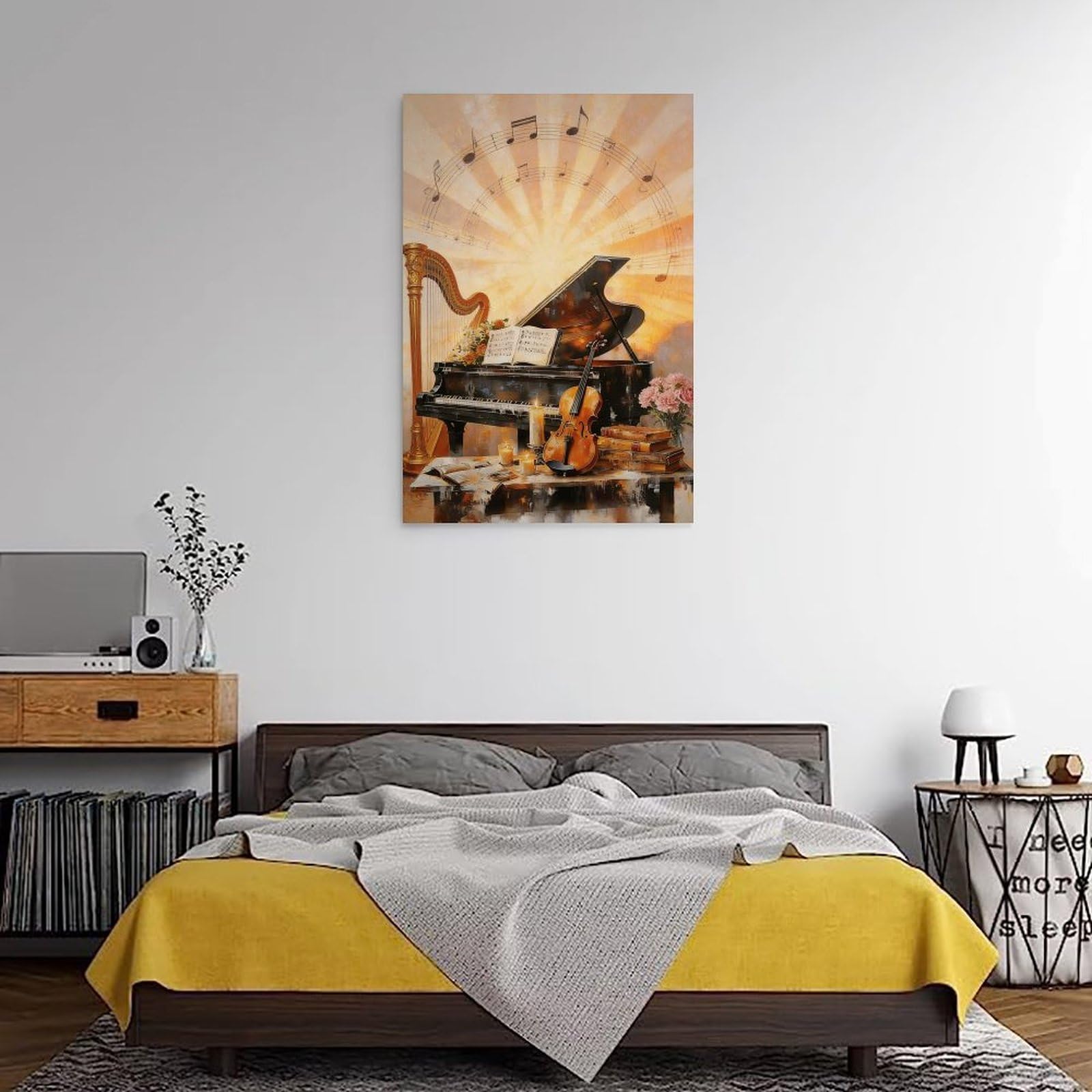 Stampa artistica da parete su tela, motivo: pianoforte, violino, musica a tema jazz, decorazione artistica da parete per soggiorno, bagno, camera da letto, casa, 50 x 75 cm