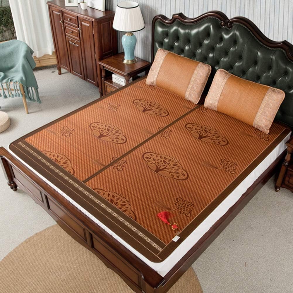 Summer Sleeping Rattan Pad Cooling Mattress Topper Pad Cushion Summer Sleeping Mat Household Dual Use Bamboo Mat Ice Silk Pad Foldable Wood Grain