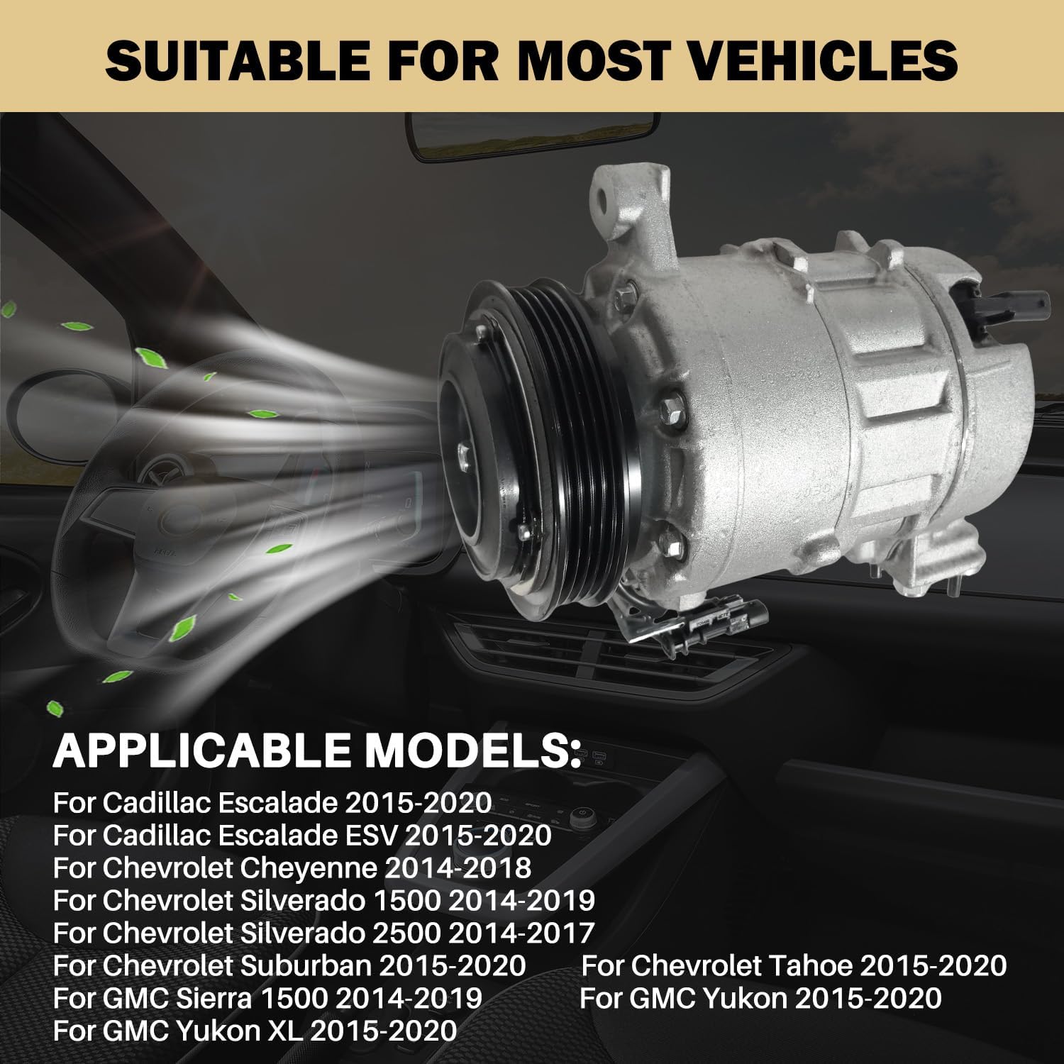 Air Conditioner AC Compressor A/C Clutch Compressor with Silverado 1500 2014-2019, for Sierra 1500, 2014-2017 Silverado 2500, 2015-2020 Suburban/Tahoe/GMC Yukon XL,CO 29134C 197333 197381 20936344