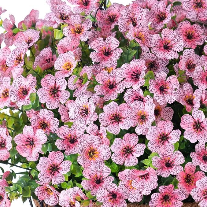 HyeFlora Artificial Fake Hanging Plants Flowers with Basket Outdoor Spring Decor, Faux Silk Pink Daisy in Pot Planter Realistic UV Resistant for Porch Home Indoor Patio Balcony Garden Yard - Image 6