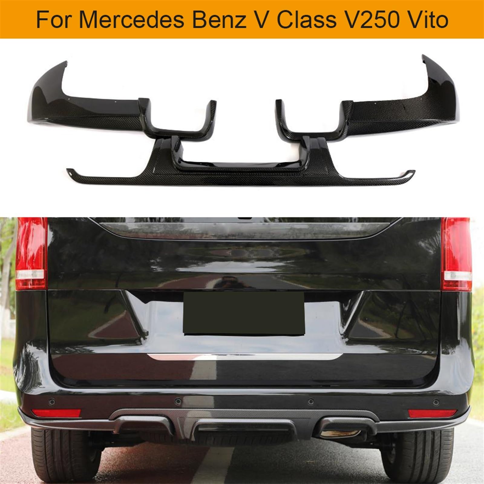 Dyfuzor tylnego zderzaka z włókna węglowego Spoiler kompatybilny z Mercedes Benz V klasa V250 Vito W447 dyfuzor tylnego zderzaka osłona ochronna (Color : Carbon fiber)