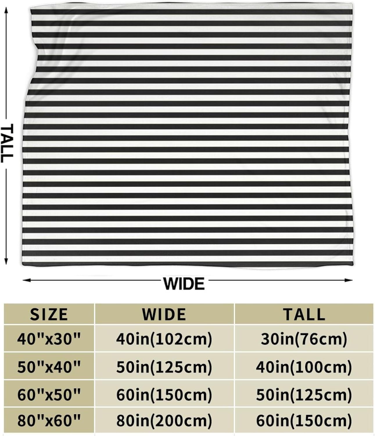 Flannel Vertical Gold Black and White Art Deco Stripes Throw Blanket- Ultra Soft Lightweight for Bed, Sofa, Travel & Camping 80"X60" Inch