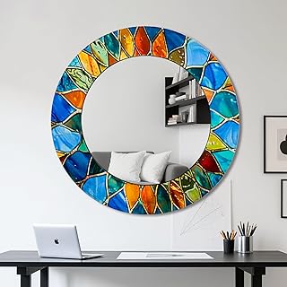 Decorative Wall Mirror, Blue Colorful Printed Mirror for Wall Decor, Lar...