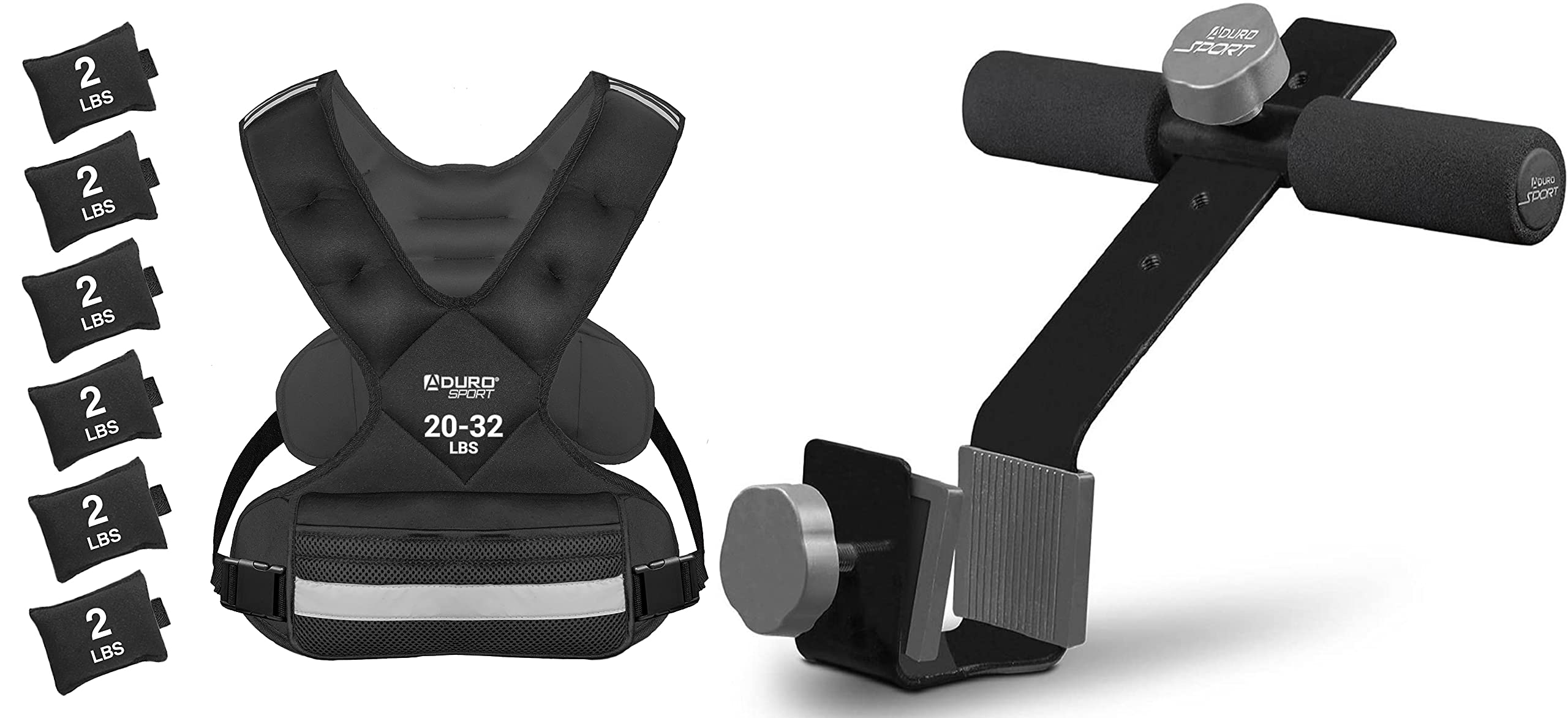 Aduro Sport Adjustable Weighted Vest Workout Equipment 20-32lbs Body Weight Vest Bundle with Doorway Sit-Up Exercise Bar Adjustable