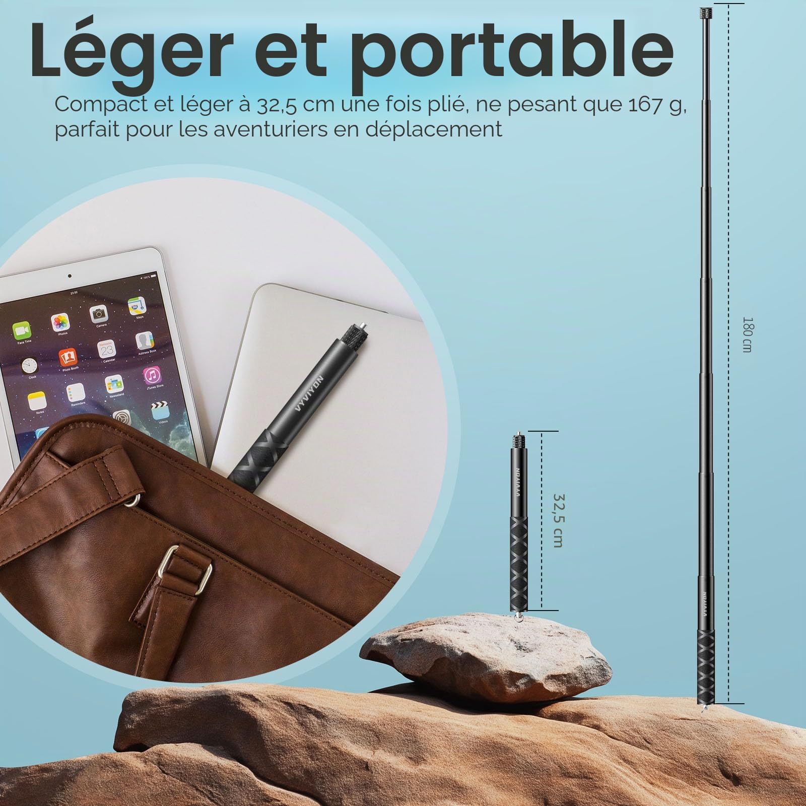 Perche à Selfie Invisible pour GoPro, Perche à Selfie Télescopique Portable 70.8in/1.8m Perche Etanche pour Hero 7/8/9/10/11, DJI Osmo Action 4/3, Insta360 X5