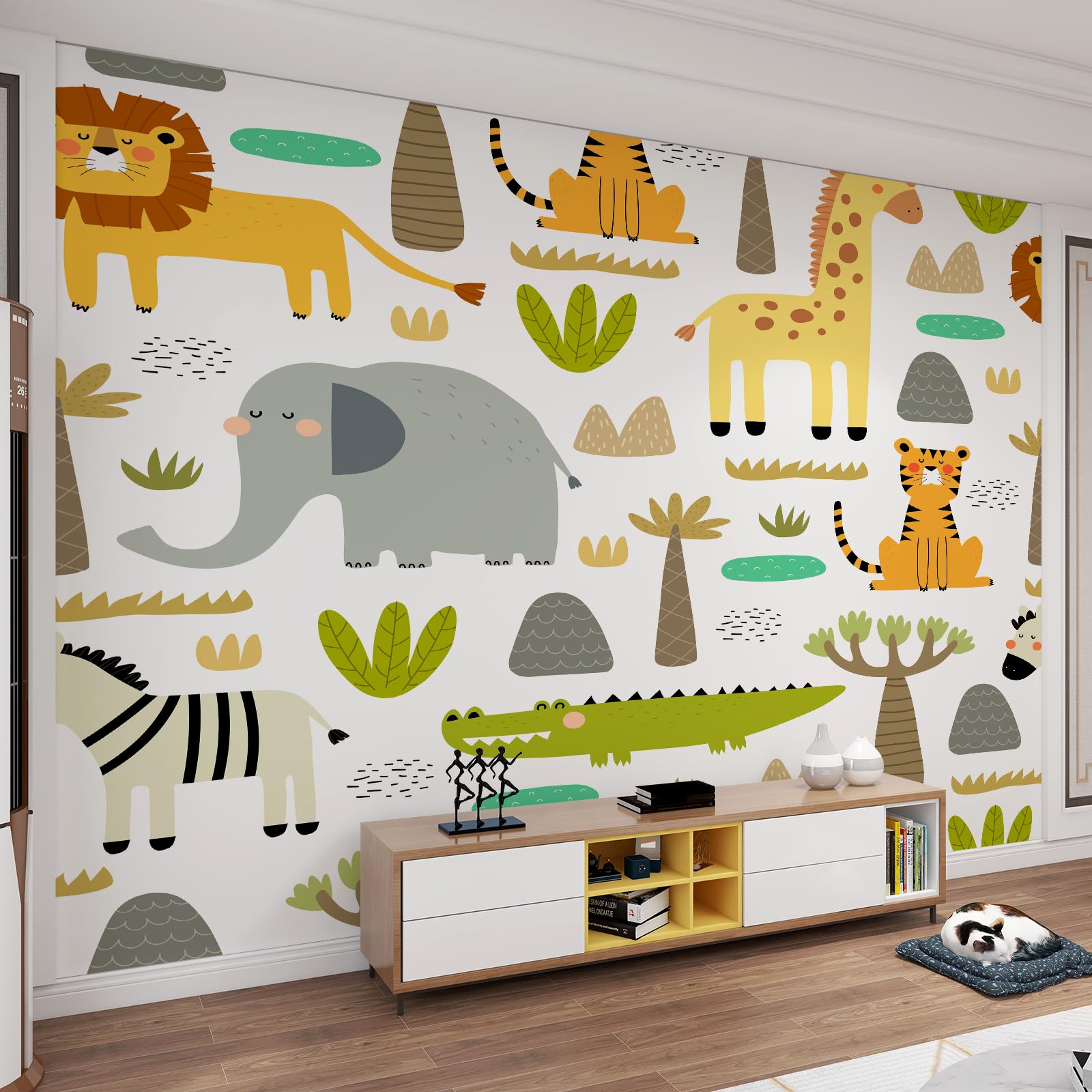 Sticker Mural Sec Sans Bulles Animaux Dessin Animé Papier Peint Repositionnable