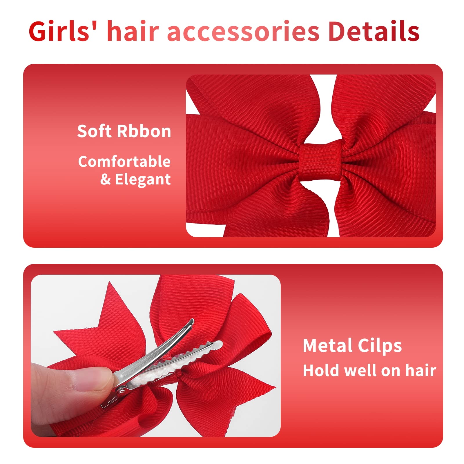 Sibba 10 Pieces Ribbon Hair Bows Alligator Clips Hairbows Barrettes 3 Inch Red Ponytail Holder Cheerleading Hairpin Christmas Valentine's Day Accessories for Women Toddler Girls - Image 4