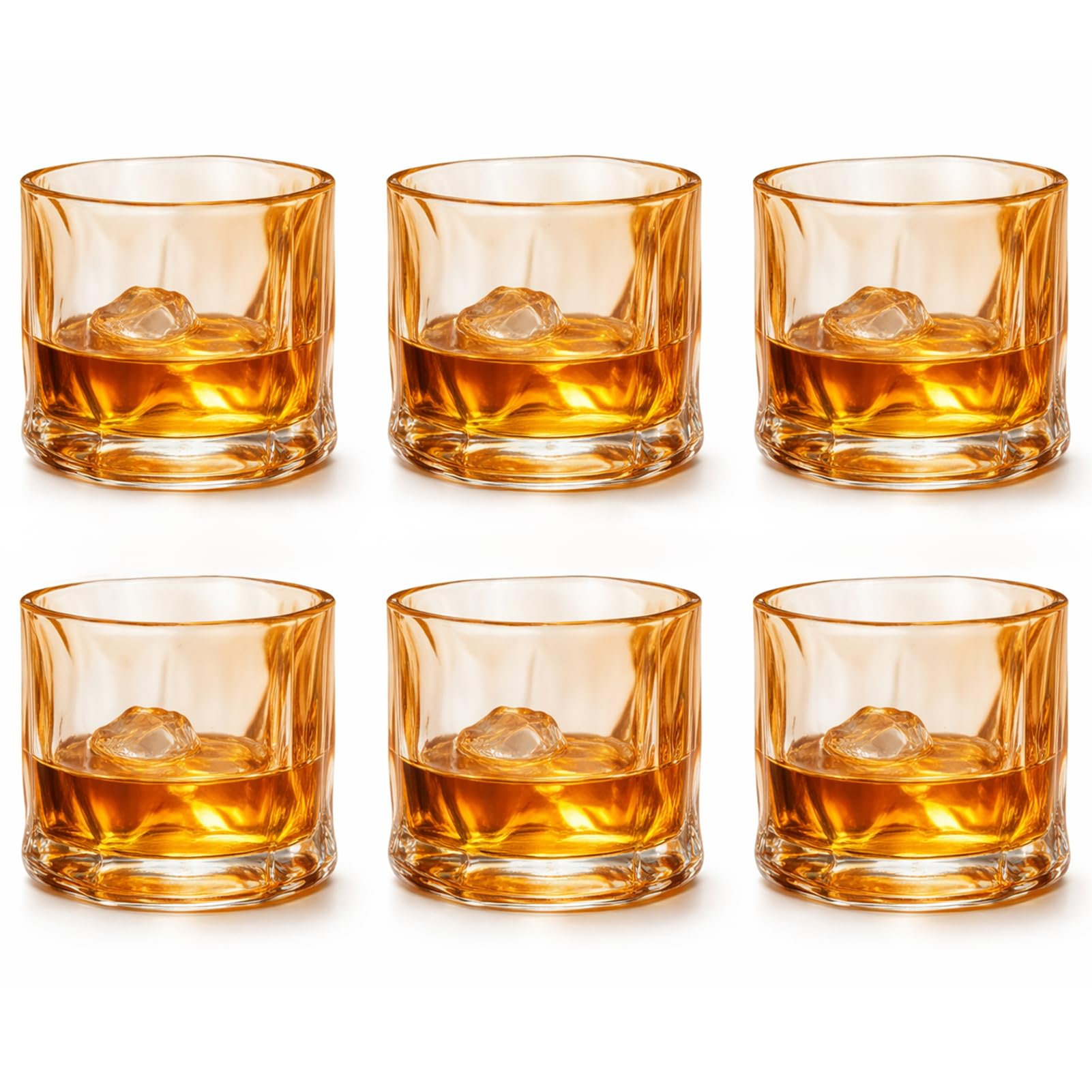 Haayymo Irregular Crystal Whiskey Glasses Set of 6, 200ml Cocktail Glasses, Vintage Twisted Drinking Glasses, Small Tumbler Glasses for Whisky, Iced Coffee, Water, Tea, Juice, Bar Glassware (Yellow)