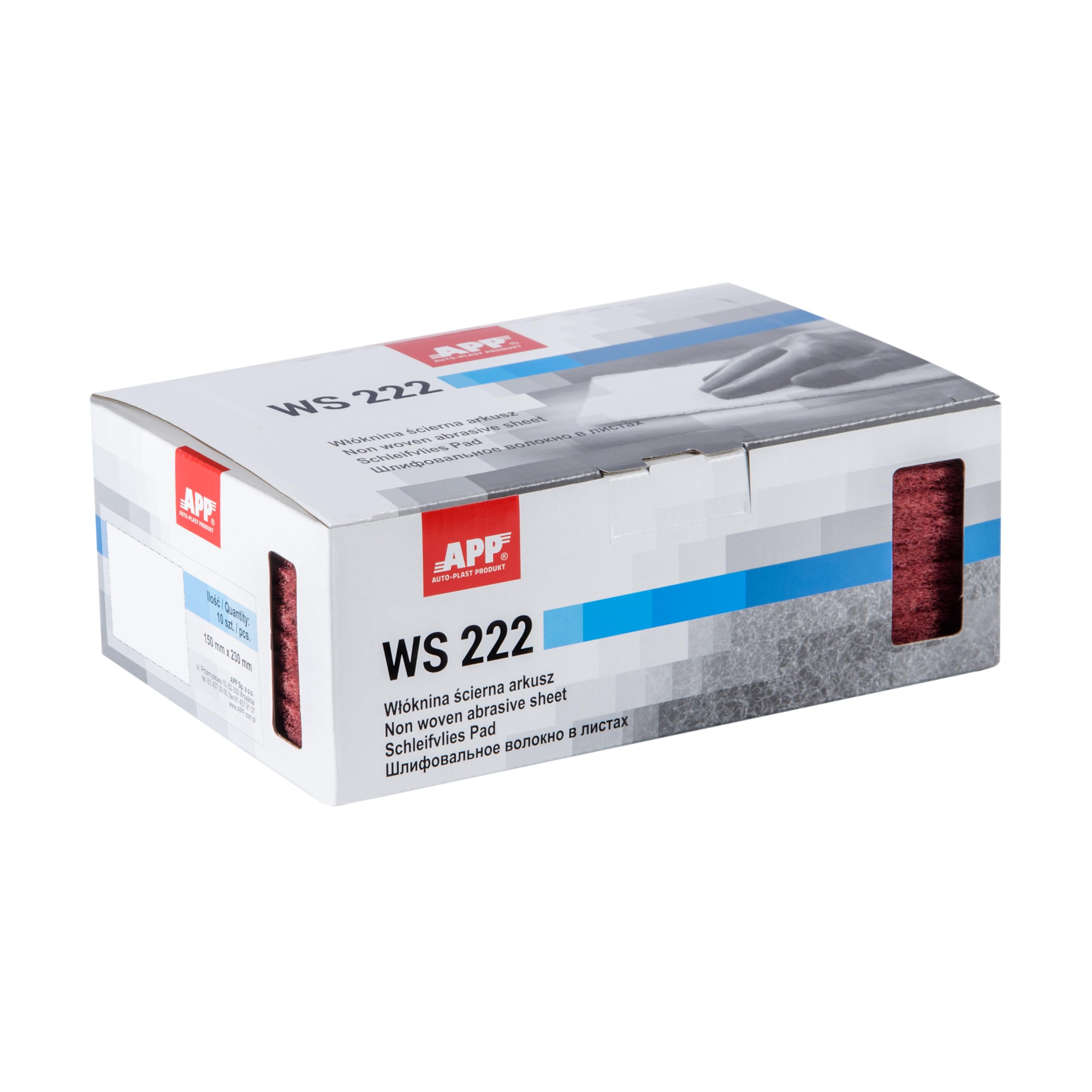 APP WS 222 Estropajo abrasivo no tejido, paquete de 10 (150 x 230 mm), rojo | Abrasivo de vellón grano grueso 320-360 para lijar madera, metal y acero inoxidable