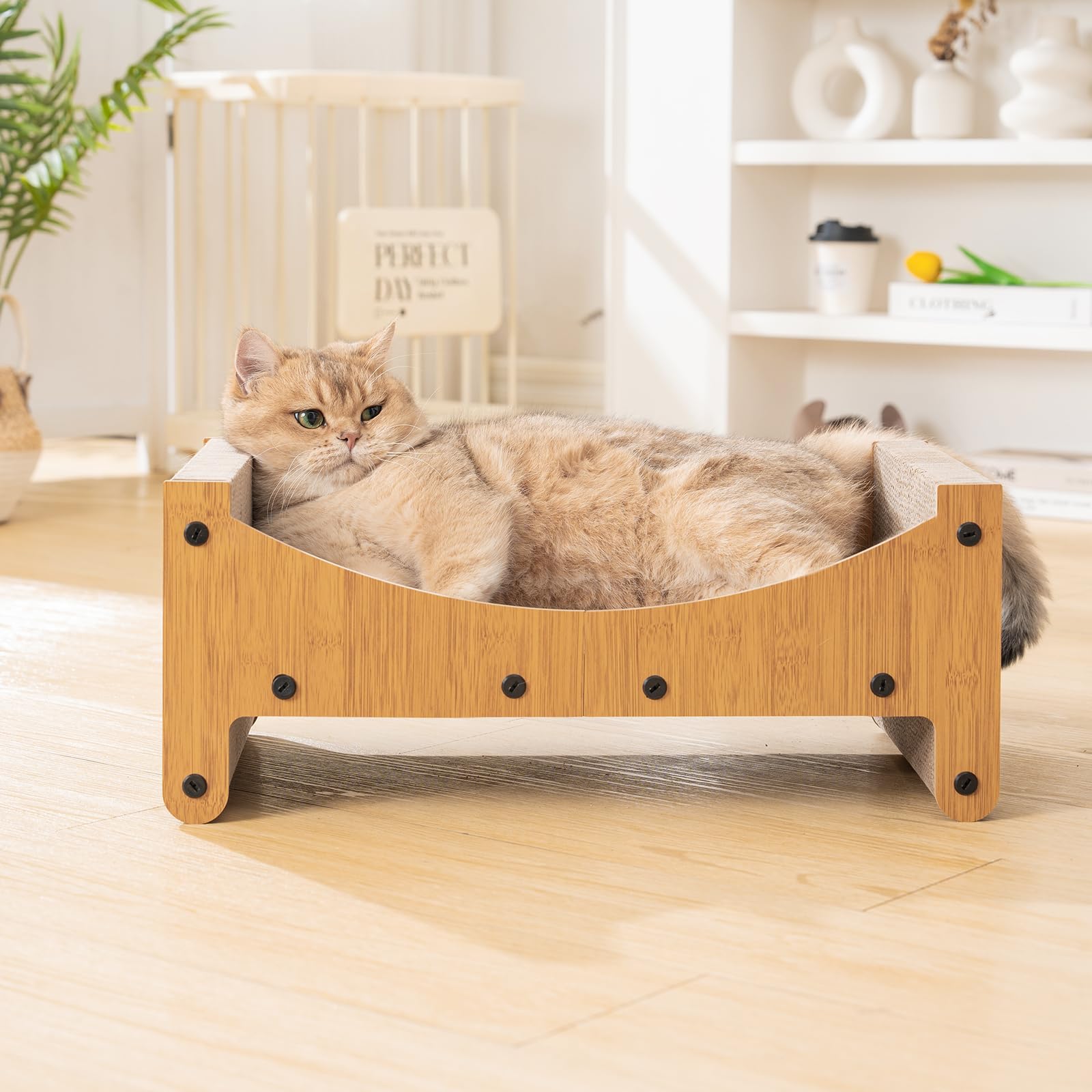 Avont Graticcio per Gatti 3 in 1 Reversibile in Cartone, Poltrona Orizzontale per Gatti e Cuccioli d'Appartamento, Naturale