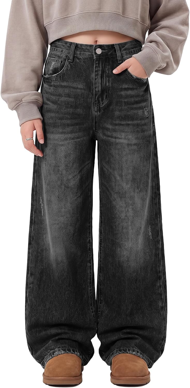 Girls' Baggy Jeans Wide Leg Denim Pants 5-14Y