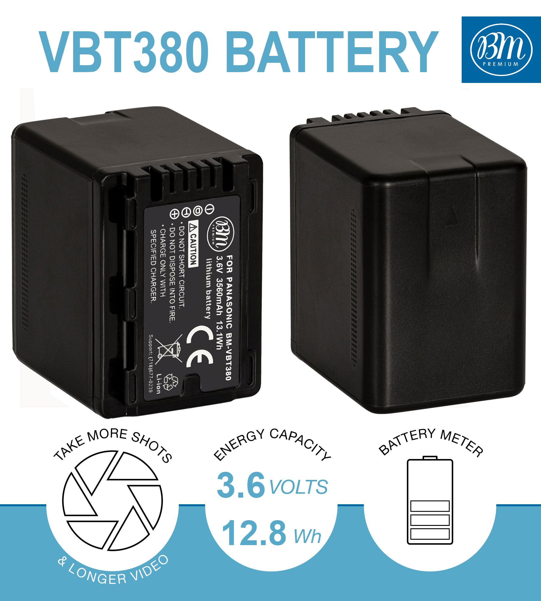Amazon.com : BM VW-VBT380 Battery for Panasonic HC-V800K, HC-VX1K