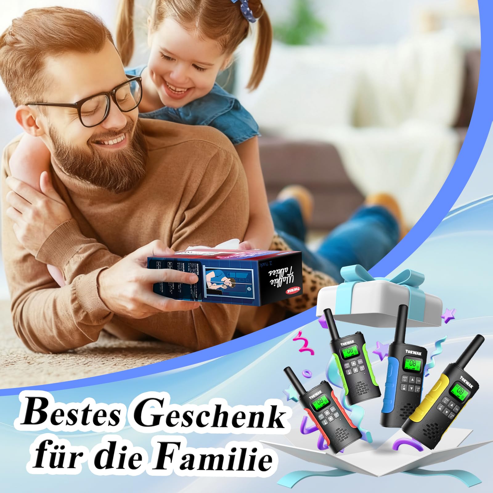 Walkie Talkies 4er Set, Walkie Talkie Aufladbar für Kinder Erwachsene, Große Reichweite Walki Talki mit Akku, Walky Talky VOX Taschenlampe für Camping, Freien, Wandern