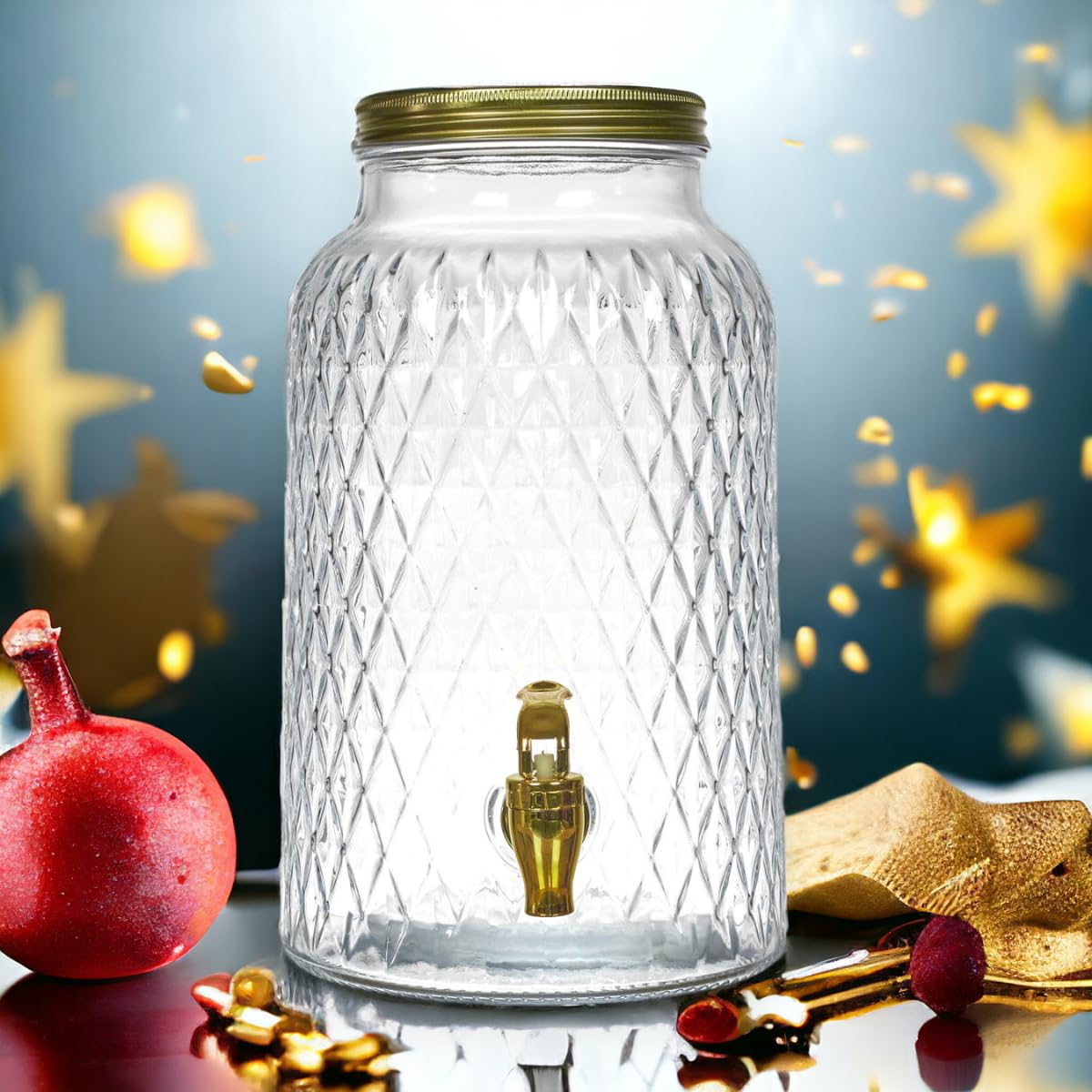 Distributeur Boisson 6 L Robinet Fontaine Eau Cocktail Design Diamant Verre