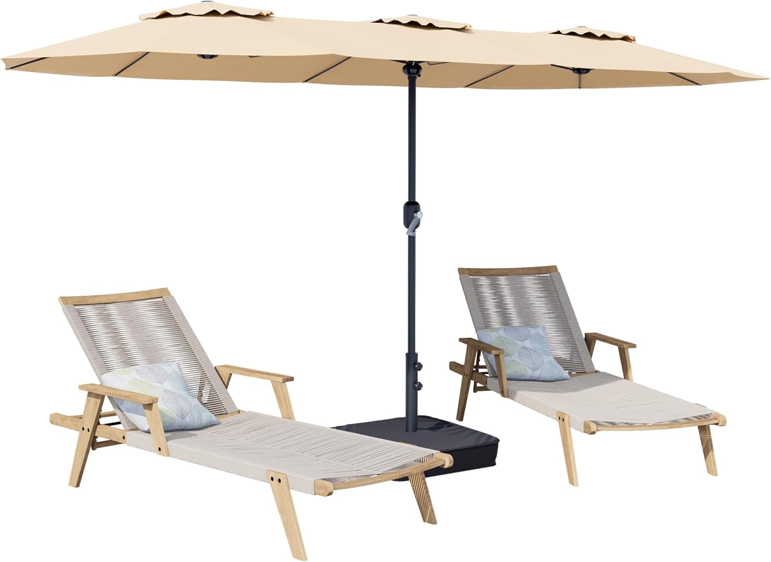 Bigroof 15ft x 9ft Patio Double-Sided Umbrella with Base & Crank, Extra Large Rectangular Outdoor Umbrella for Patio, Lawn & Garden, Beige