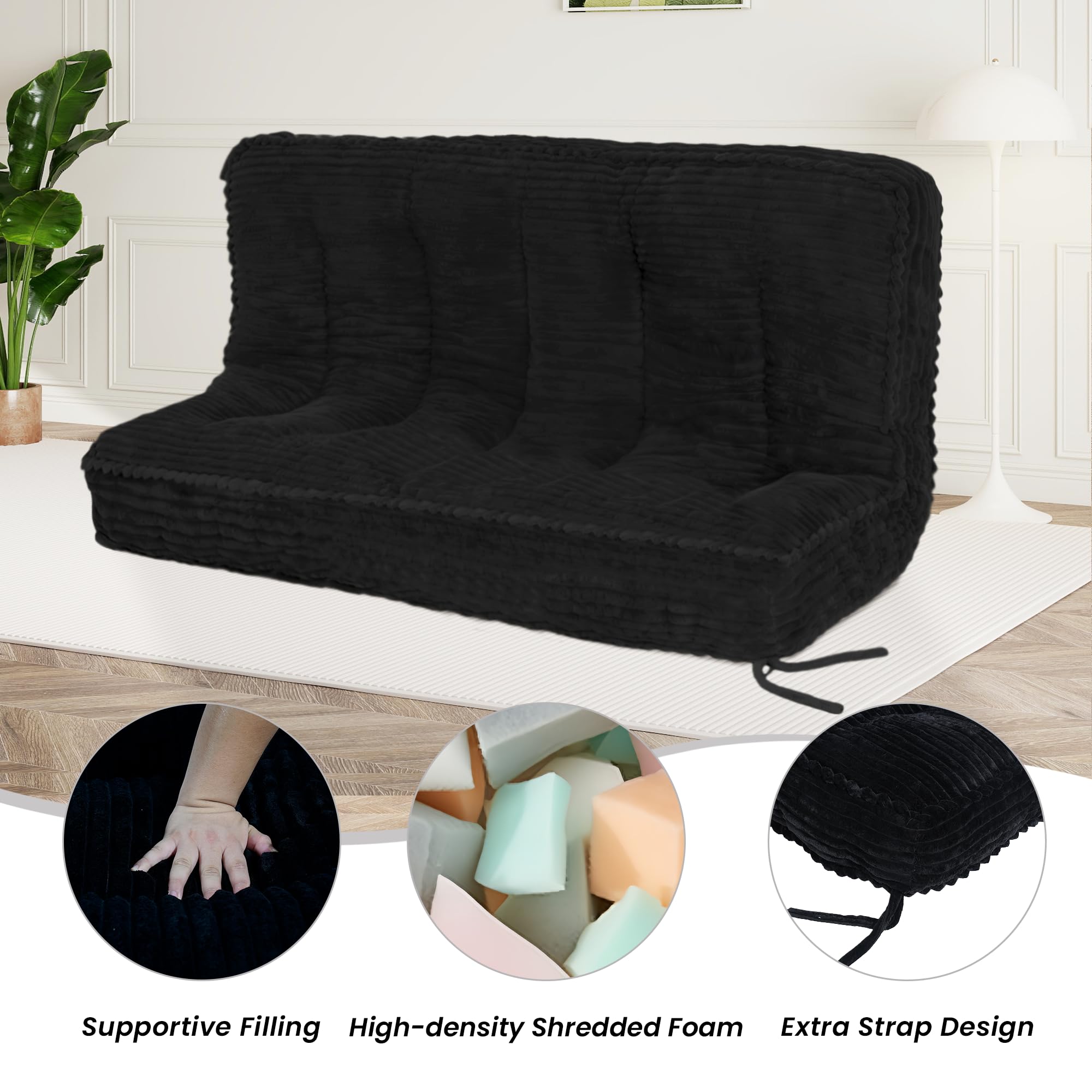 8 Inches Futon Mattress Full Size, Extra Thick Futons Sofa Couch Bed Japanese Foldable Floor Mattress for Adults, Folding Mattres Shredded Foam Filling (Frame Not Included), Black