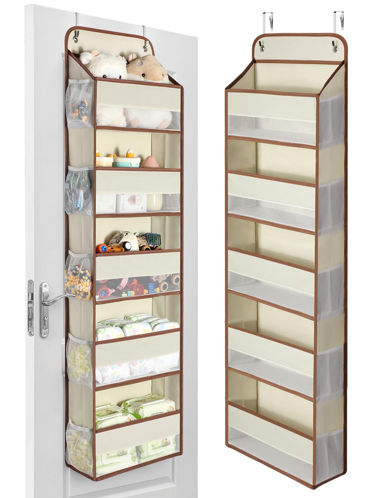 Yecaye 1 Pc 5 Tier Over the Door Organizer with 15 Pockets | 44lb Load Over the Door Storage | No Sagging Closet Organizers and Storage | Versatile Nursery Hanging Organizers for Home Dorm - Beige