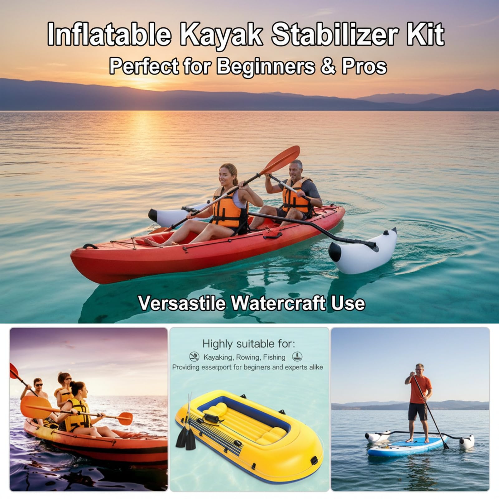 Accessoires de canoë en PVC - Kit stabilisateur gonflable pour kayak et rameur - Pour une utilisation facile