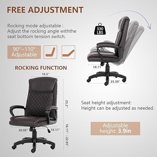 Miniatura 5 de Silla ejecutiva de oficina ergonómica, silla de escritorio con respaldo alto, silla de juegos ajustable grande y alta de piel sintética para el