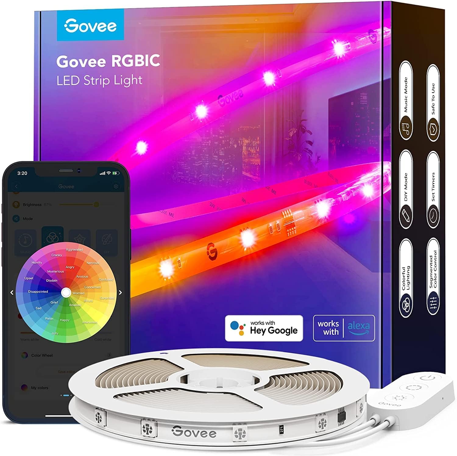 Govee LED Strip RGBIC Pro 5m, Smart LED Streifen Funktioniert mit Alexa und Google Assistant, Beschichtes Lichtband Lichterkette LED Leiste Sync mit Musik, App-Steuerung, Farbwechsel, für Zuhause