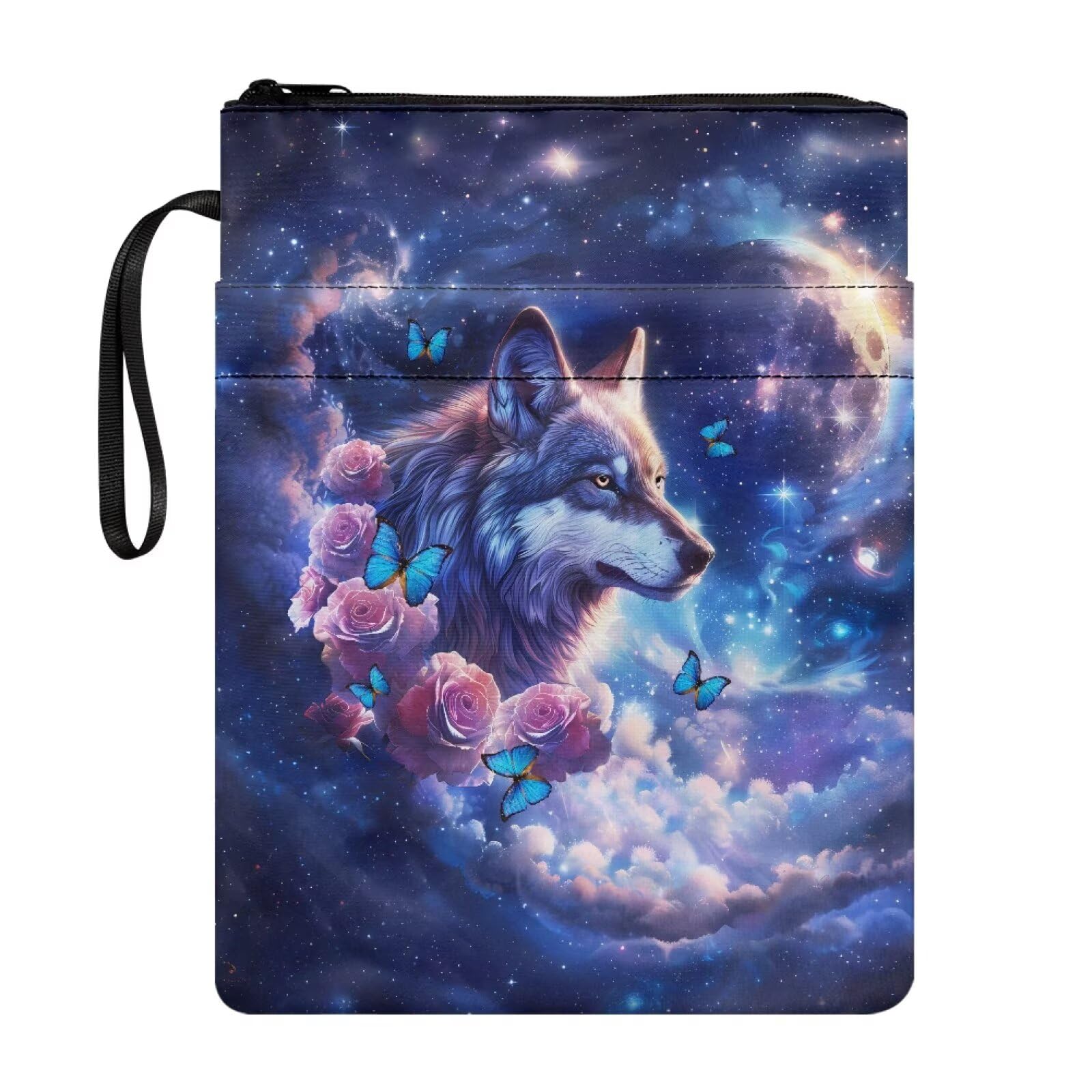 UOIMAG Galaxy Wolf Book Pouch Floral Book Sleeve for Girls Secondary School Supplies Aesthetic — image 1