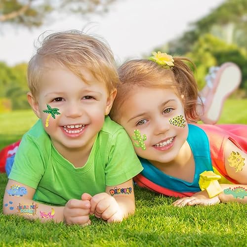 Miniatura 6 de Tatuaje temporal de dinosaurio para niños, 4 hojas de tatuajes temporales para niños y niñas, regalos de dinosaurio, suministros de fiesta, juguetes