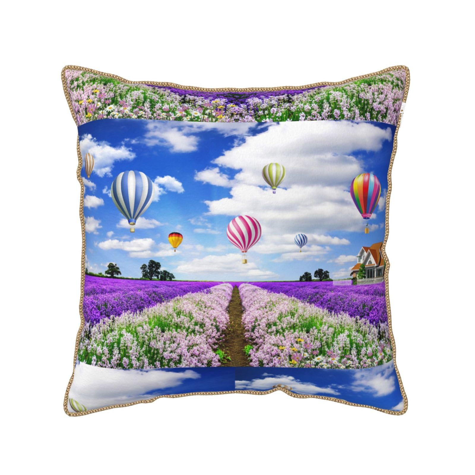 Housse de coussin velours lavande montgolfière pour salon cocooning