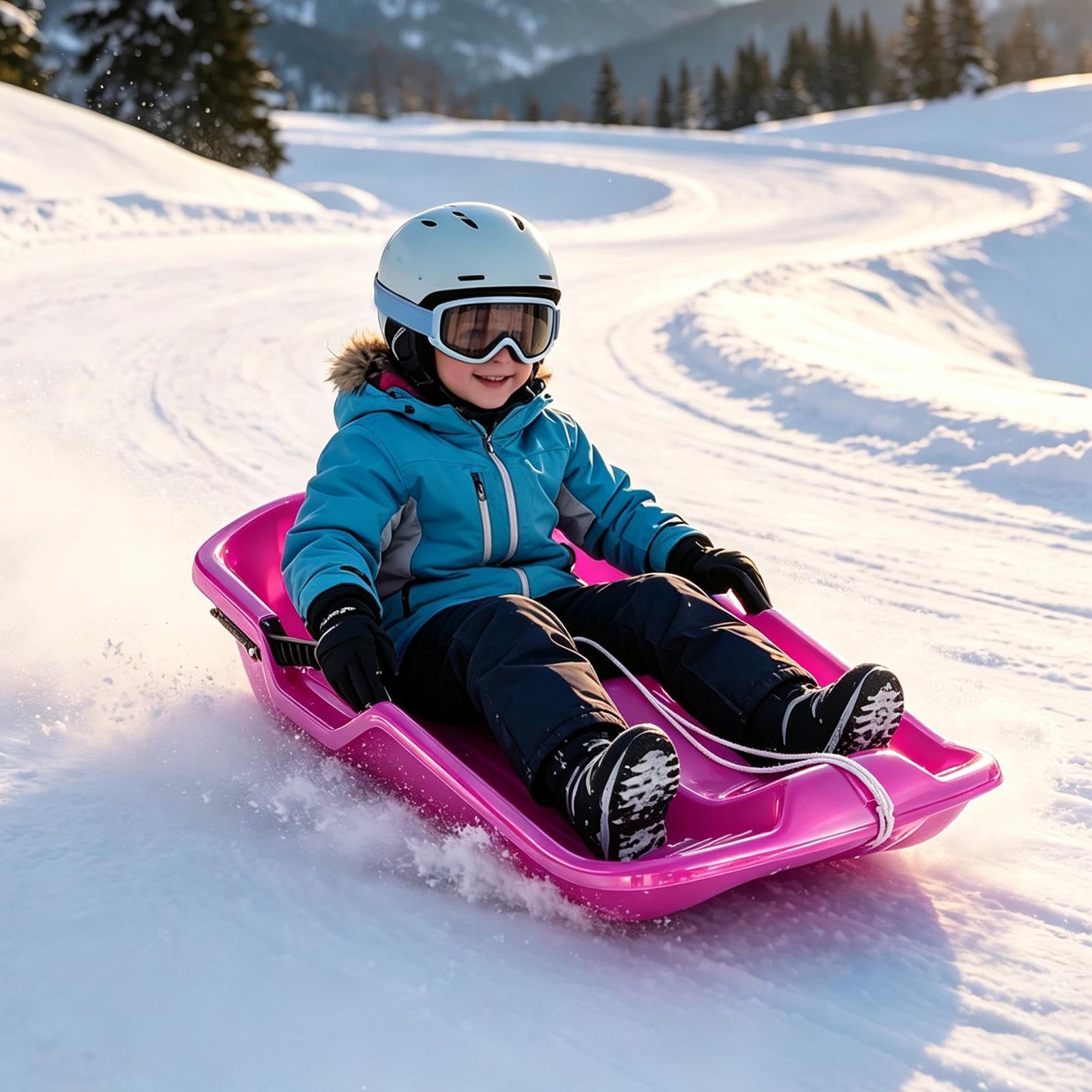 Kinder-Schneeschlitten 2-Personen Winter-Rodel Outdoor-Spielzeug mit | Skiboard Schnee Schlitten Für und Mädchen Outdoor-Spiel Sand Gras Hänge Abfahrten Alle Jahreszeiten