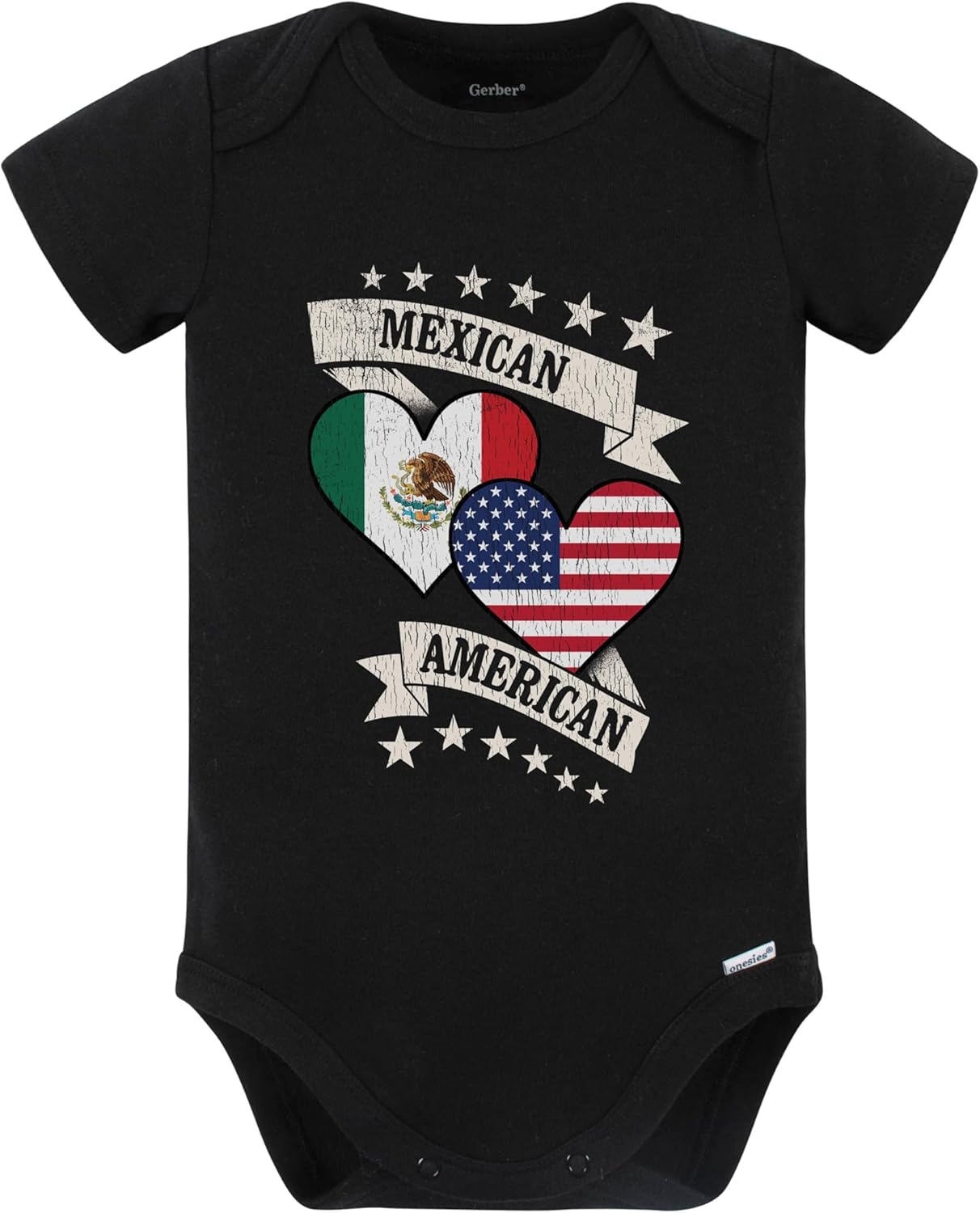 Really Awesome Shirts Mexican American Heart Flags Mexico America Baby Bodysuit (Black)