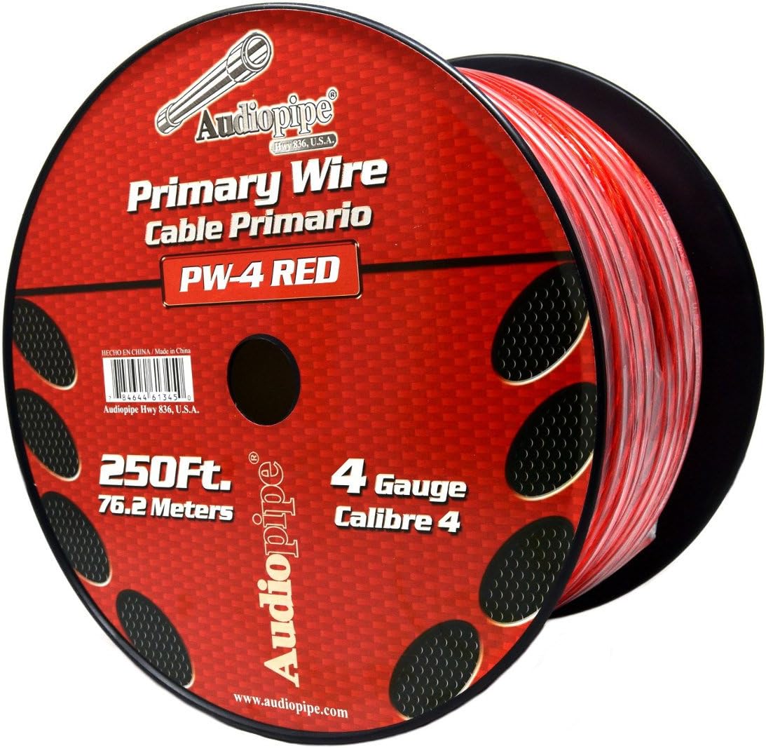 4 GA RED POWER WIRE PRIMARY GROUND 250FT COPPER MIX CABLE CAR AUDIO AMPLIFIER