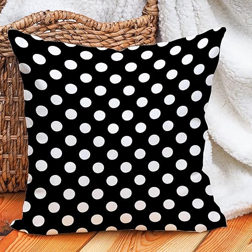 Miniatura 6 de Leaveland Funda de almohada decorativa de lunares blancos y negros de 12 x 20 pulgadas, funda de cojín lumbar de algodón suave de poliéster para