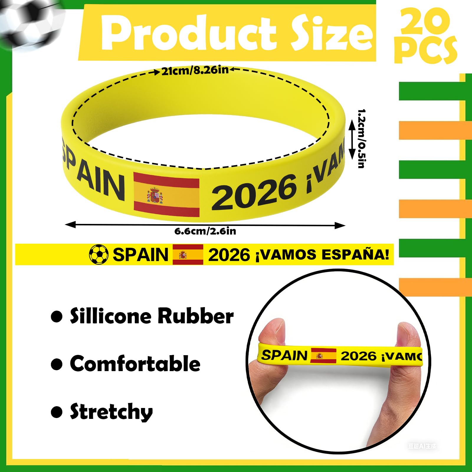 YESAH Pulsera de silicona 20P, pulsera de porristas de la Copa Mundial 2026, adultos