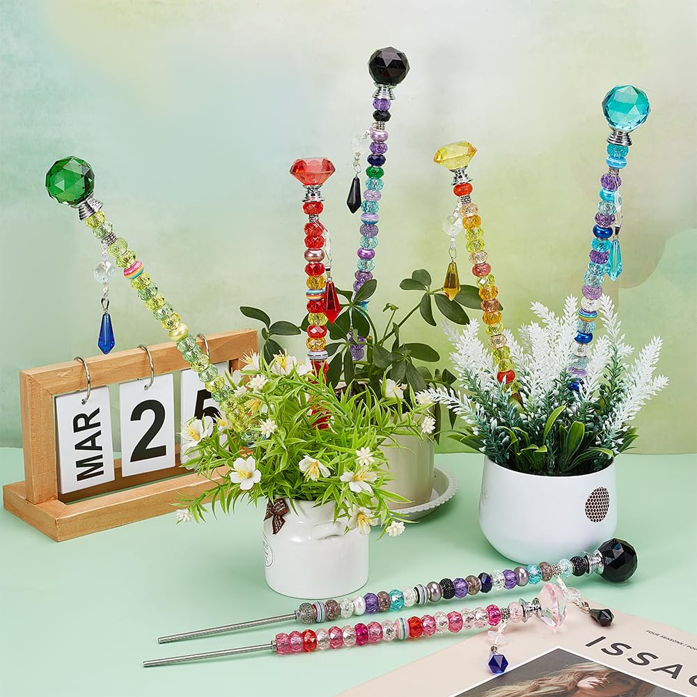 OLYCRAFT Kit di pali da giardino con perline da 396 pezzi, kit fai da te per bacchetta delle fate, set di paletti da giardino per esterni incluso 12 aste filettate, 300 perline colorate per accessori
