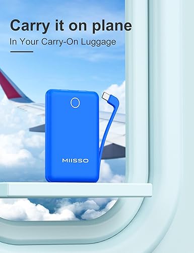 Miniatura 7 de miisso 10000mAh compatible con iPhone 151617 y Android, cargador portátil delgado con cable integrado, cargador de viaje de batería externa para
