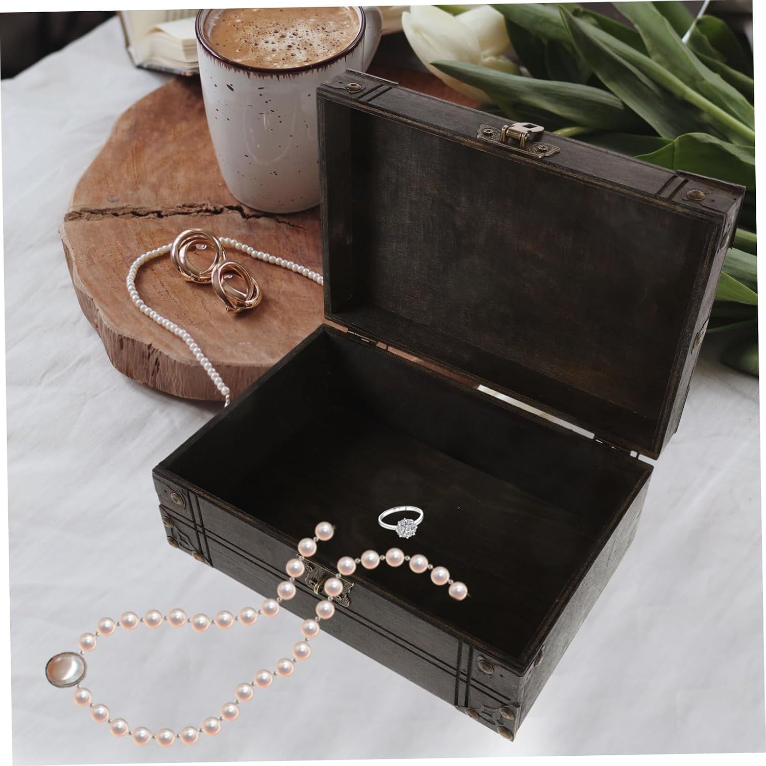 Baluue Vintage Wooden Storage Chest Elegant Treasure Box for Jewelry and Keepsakes Design for Home Decor for Boys and Girls Rooms and Pirate-themed Parties