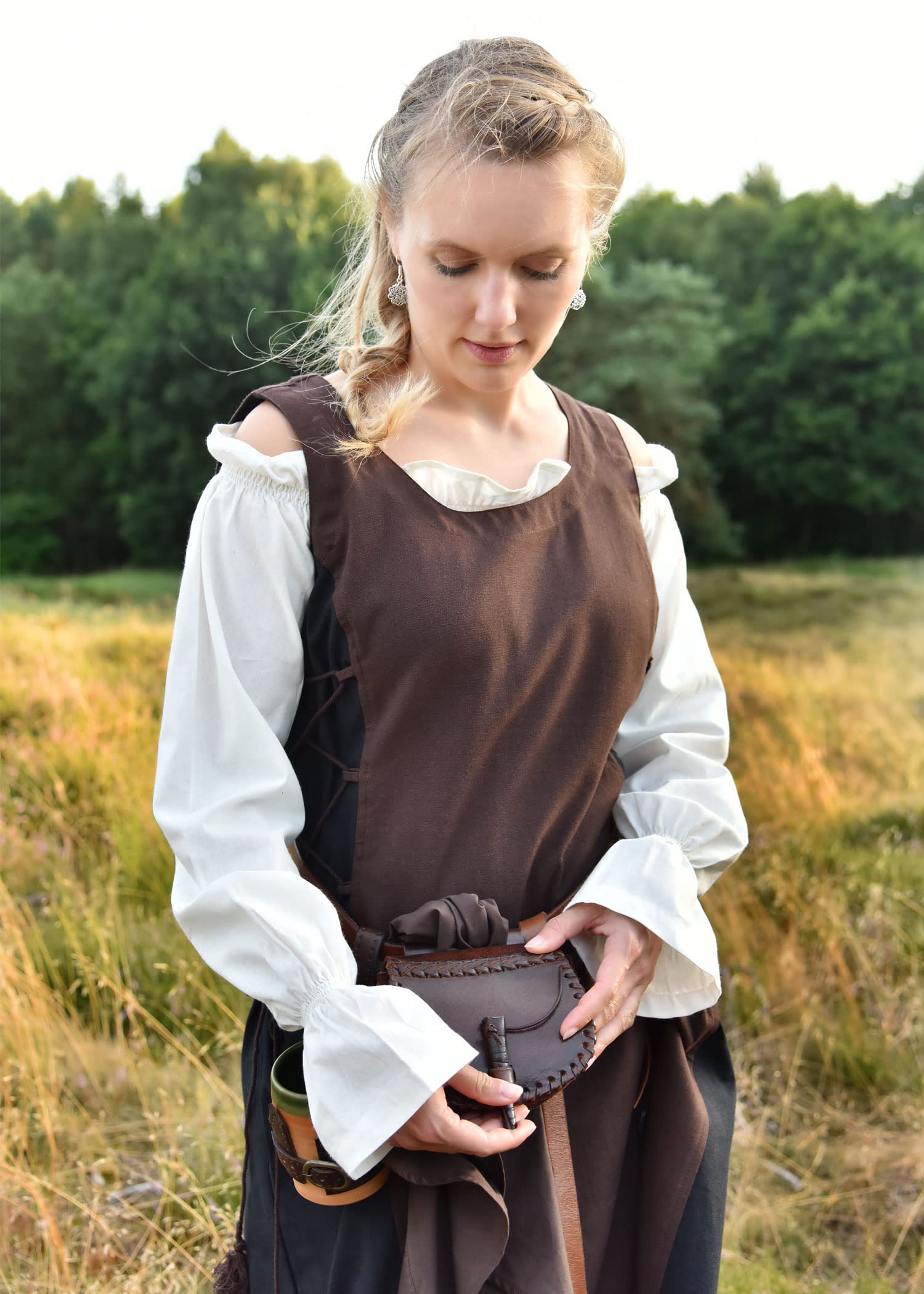 Battle-Merchant | pequeña medieval riñonera de piel marrón | riñonera para hombre y mujer en color marrón | Vikingo Recreación de cuero para el cinturón