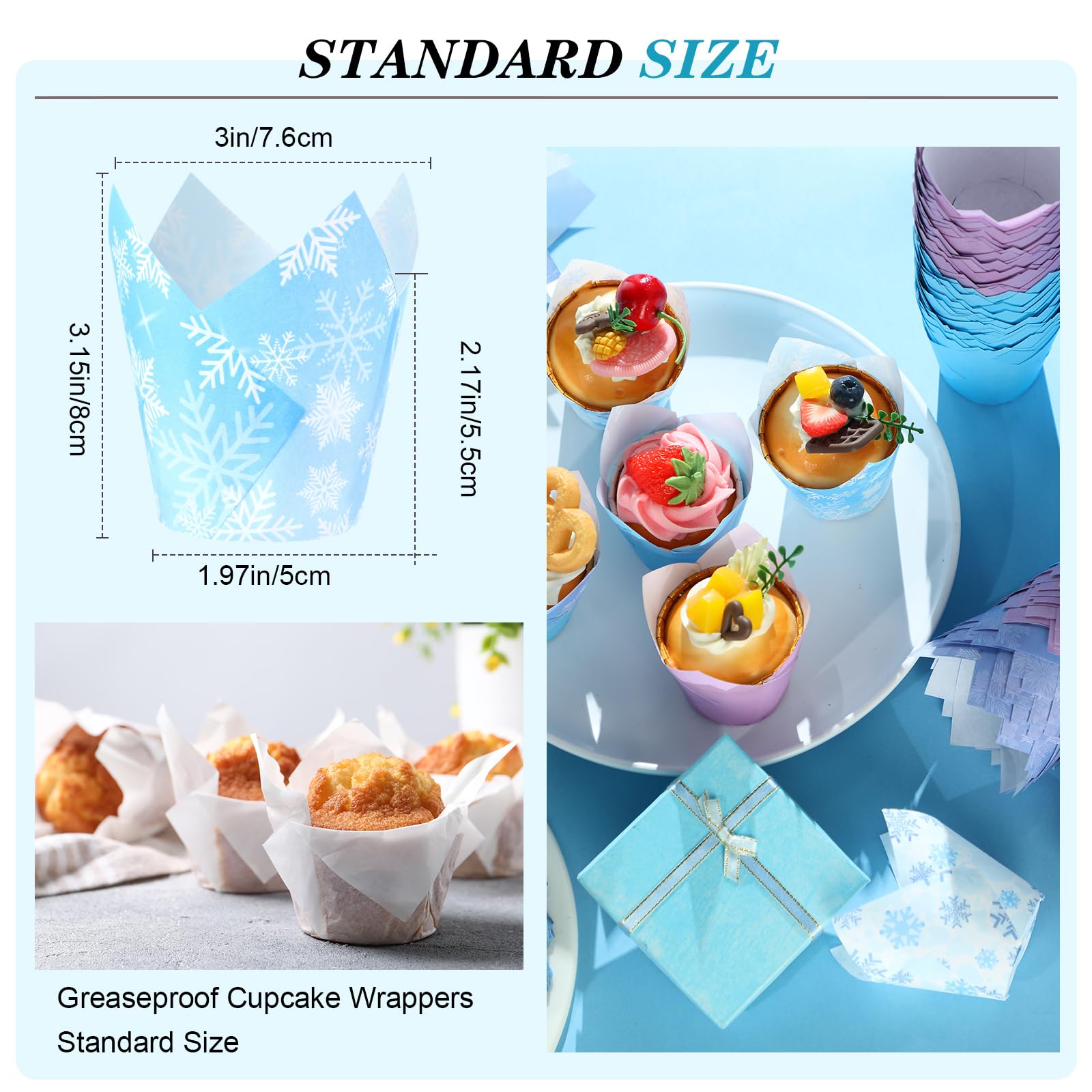 Havawish Cupcake-Einlagen mit Schneeflocken, Tulpen, für Geburtstagsparty, Muffin, Cupcake, Backen, fettdicht, für Hochzeit, Geburtstag, Party, 500 Stück
