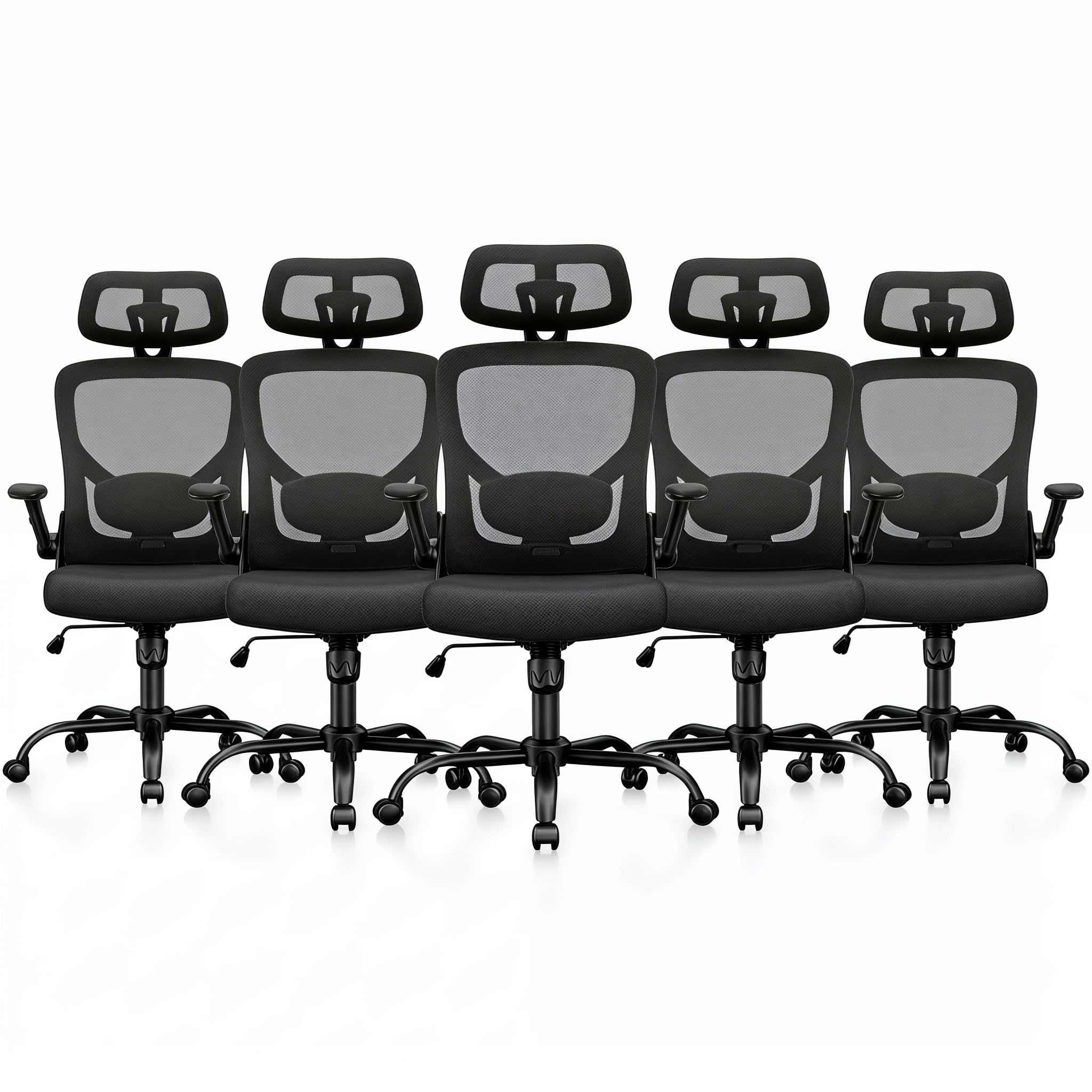 Marsail Ergonomic Mesh Office Chair High Back Desk Chair Adjustable Lumbar Support with Headrest Flip-Up Liftable Arms Swivel Computer Task Chair,5PCS