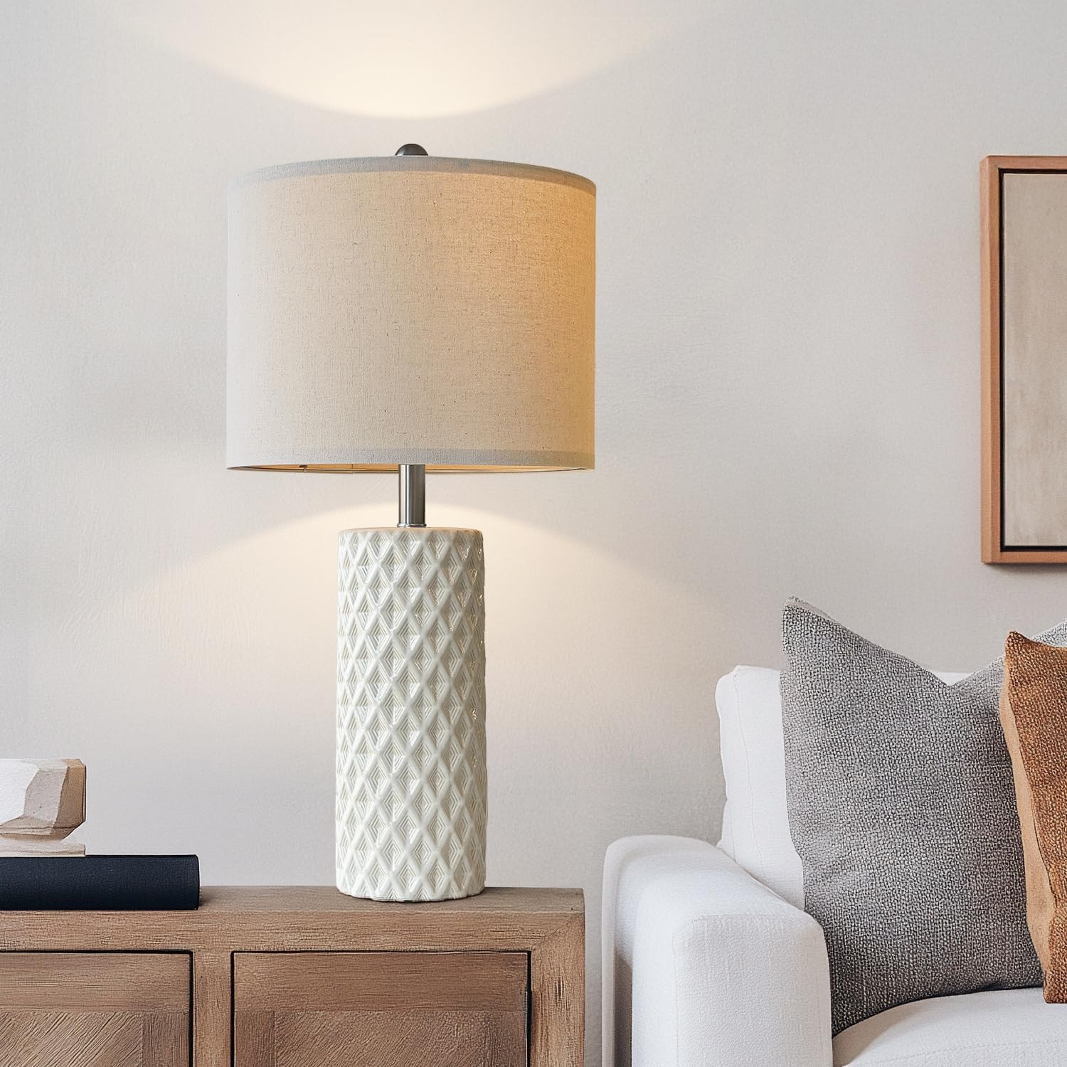 26" Tall Table Lamp for Living Room -Vintage White Lamps Set of 2 Modern Ceramic Lamps for Night Stands, Bedside Lamp for End Tables, Nightstand Lamps for Bedroom