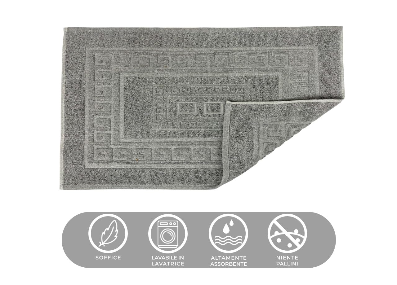 Tapis de bain éponge couleur unie, tapis de douche, coton, modèle Torino, 60 x 180 cm, gris