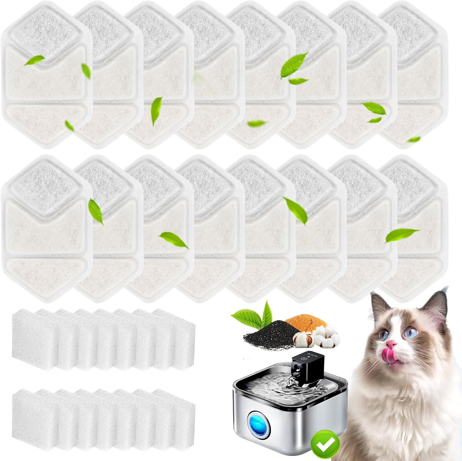 Pack de 16 Filtros + 16 Esponjas para Fuente de Agua Speedeer 4L