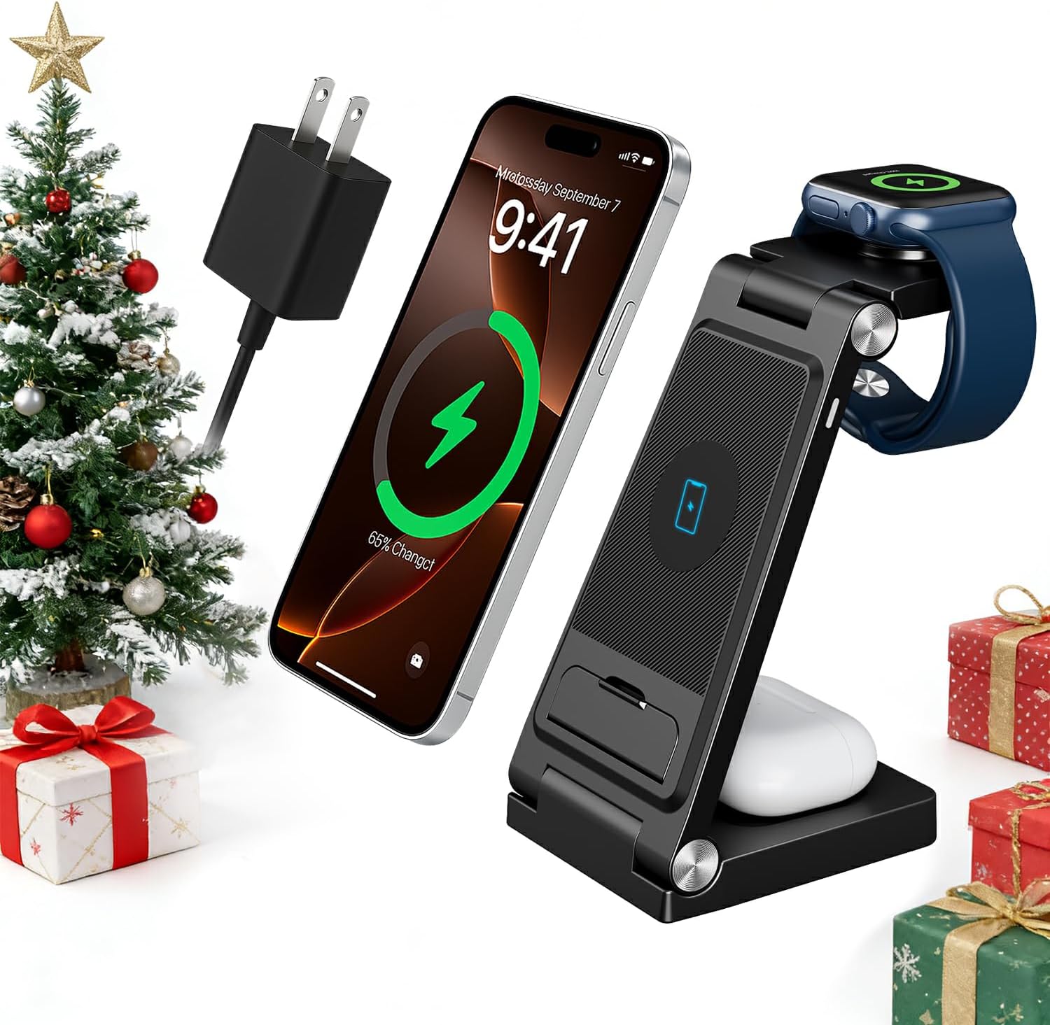 2025 Portable Wireless Charger: 3-in-1 for iPhone, Apple Watch & Samsung