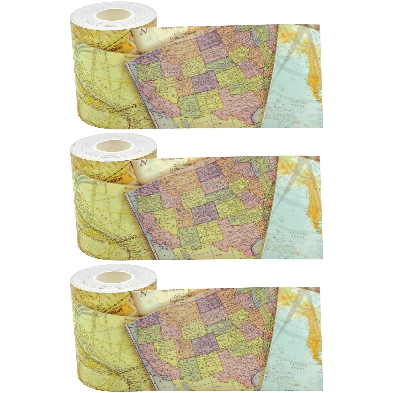 Cenefas de mapa para decoración escolar en rollo de bordes rectos para carteleras