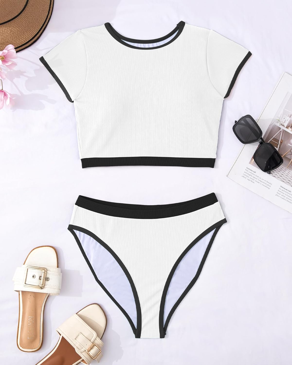 Jolefile Two Piece Swimsuits for Women High Neck Tankini Bathing Suits Tummy Control Ribbed Swim Suits for Teens Girls - Image 7