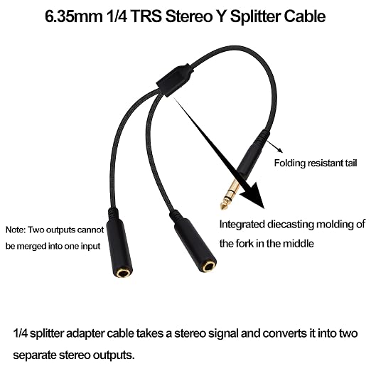 Cable adaptador Jack 6.35mm TRS macho a doble hembra 30 cm miniatura 2