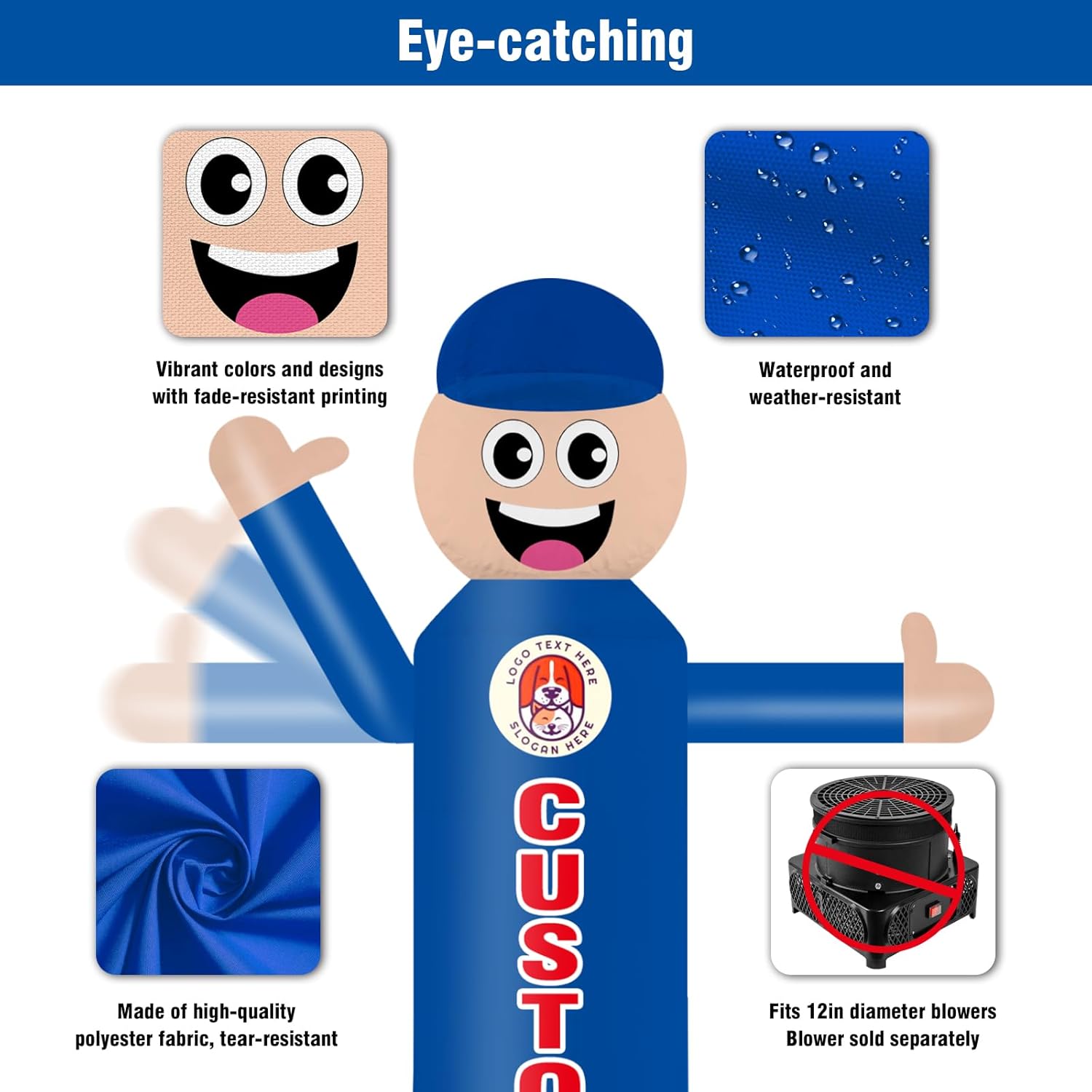 6FT Tall Inflatable Wavers Custom One-Arm Waving Tube Man (12''Diameter) Wacky Wavy Dancing Guy for Outdoor Decoration Advertising Business Promotion (Blower Not Included)