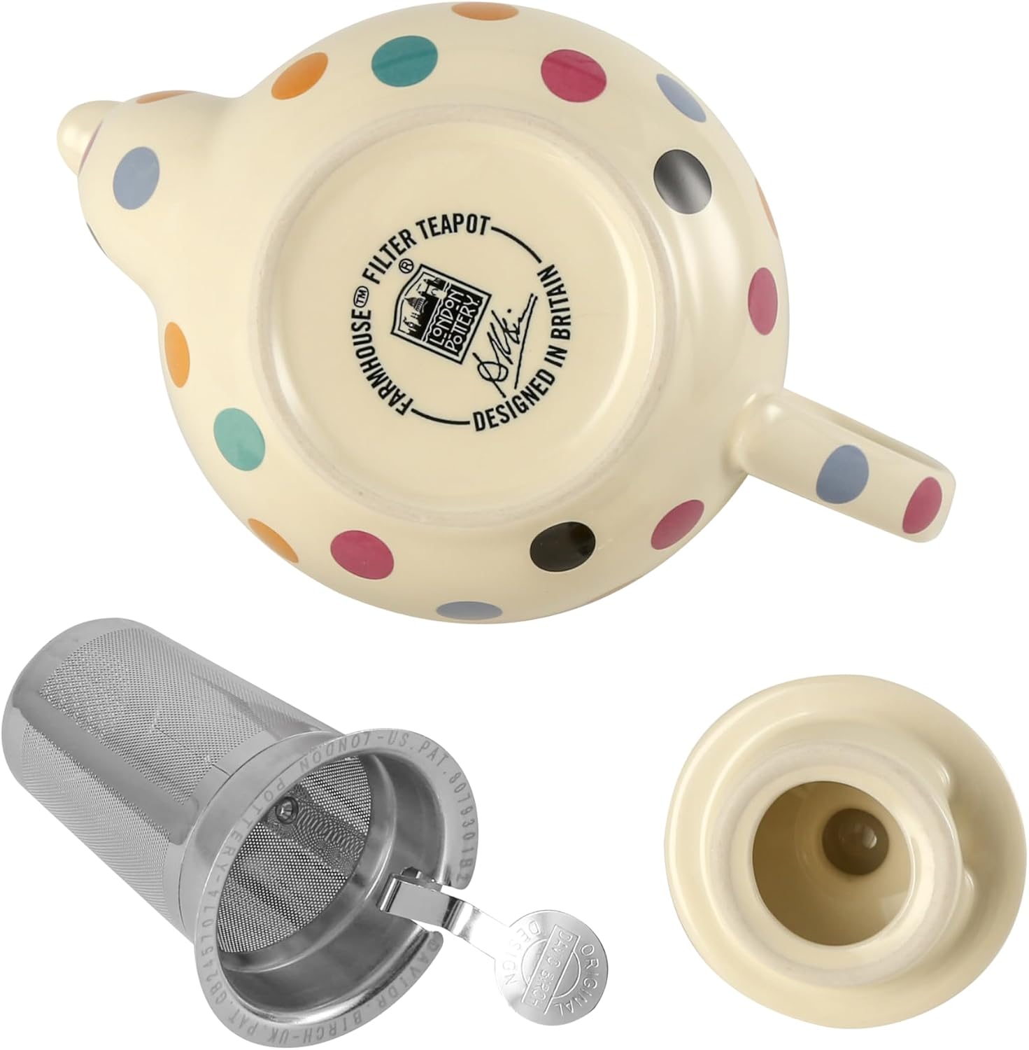 London Pottery Teapot Ceramic, 600ml/20.3 oz with Stainless Steel Infuser, elegant and sophisticated way to drink tea for 1-2 people (Ivory Multispot, Teapot with Infuser, 600ml)
