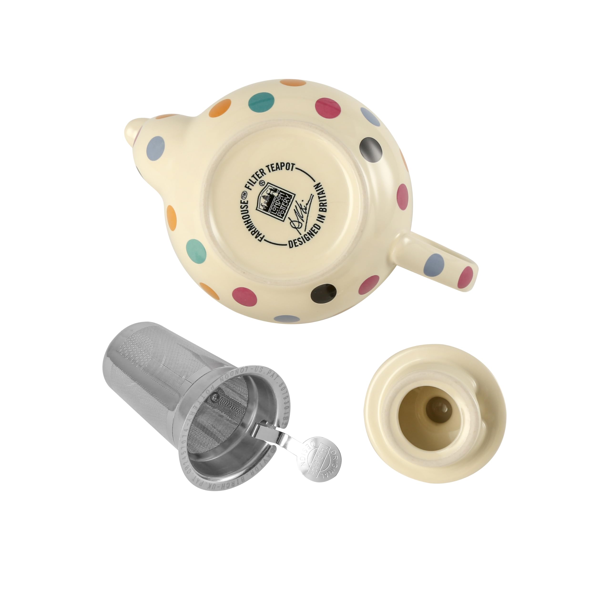 London Pottery Théière en céramique de 600 ml avec infuseur en acier inoxydable, façon élégante et sophistiquée de boire du thé pour 1 à 2 personnes (ivoire multispot, théière avec infuseur, 600 ml)