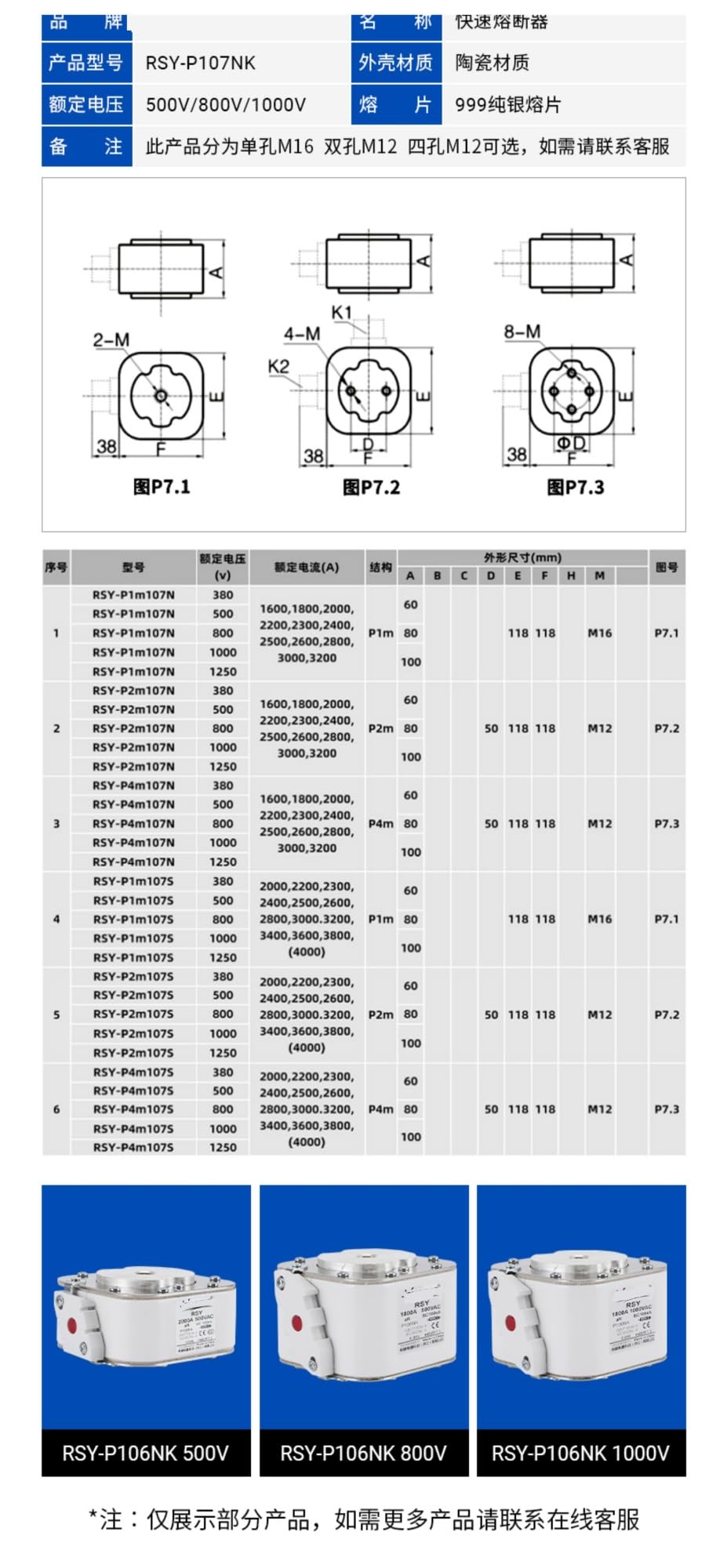 Fusibile rapido 500V 2000A 2400A 2800A 3000A 3400A 3600A 3800A-P107NK RS8(800v,2600A)