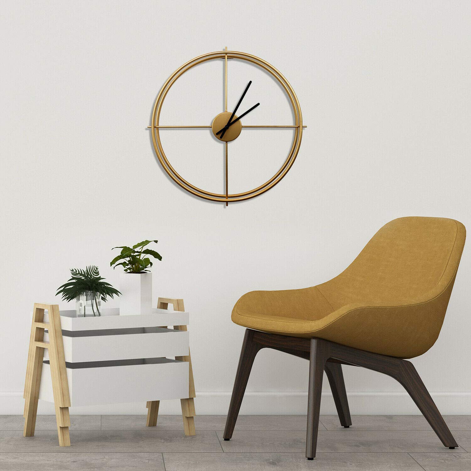Walplus Gold 50Cm Iron Wall Clock Modern Home Decoration Minimalist Design Bedroom Decor Stylish Living Room Trendy Kitchen Accessories Large Clocks Gift Ideas